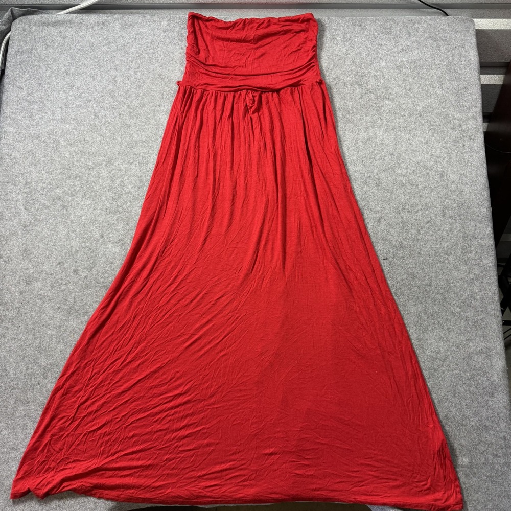Love J Womens Strapless Maxi Dress Medium Red Ruched Rayon Spandex